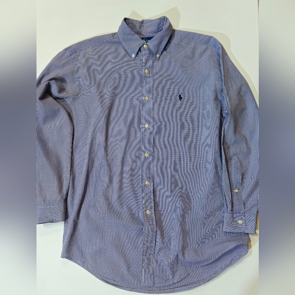 Ralph Lauren Yarmouth‎ Button Down Shirt Blue White Size 15 (Flaw)
